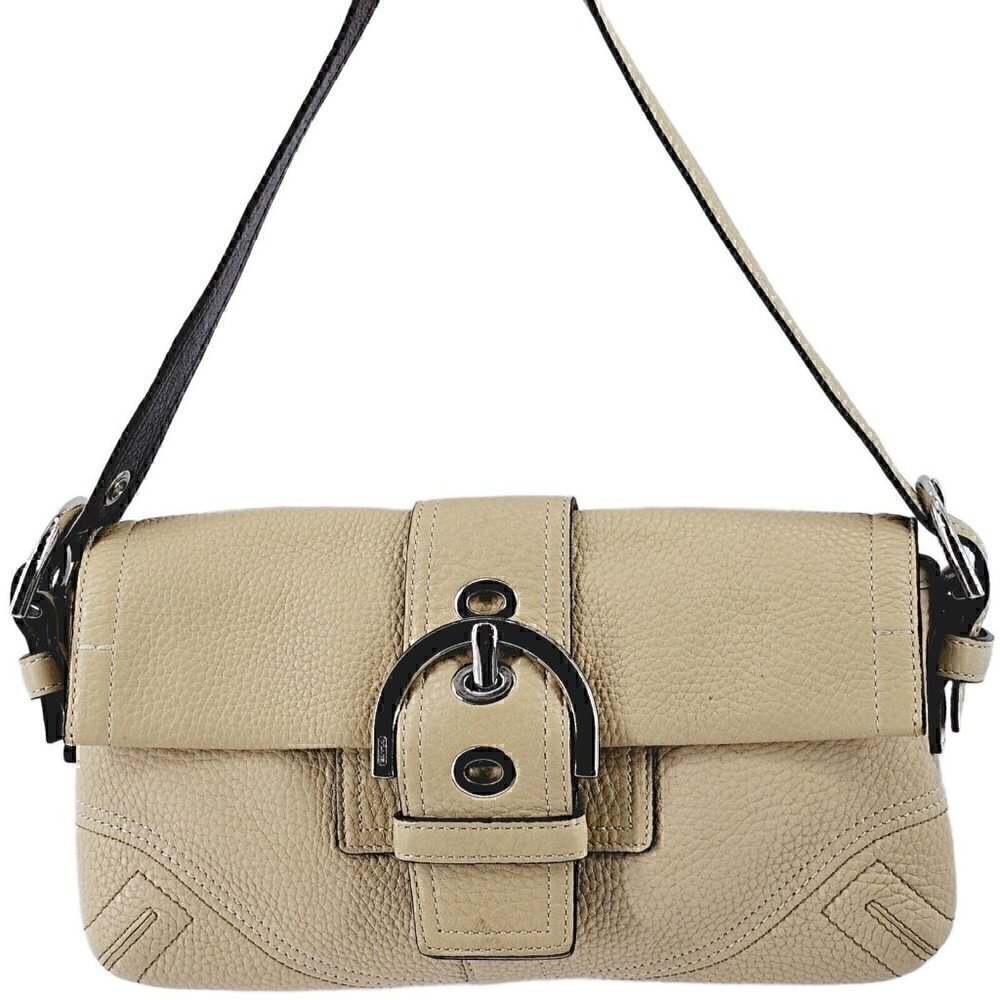 COACH  3511 Soho Ivory Pebble Leather Buckle Flap Small Shoulder Bag
